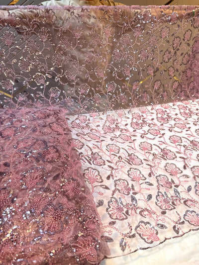 Imported Handwork Net Embroidery with Pearl and Cutdana Work 44 inch width