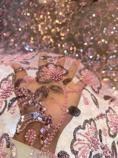 Imported Handwork Net Embroidery with Pearl and Cutdana Work 44 inch width