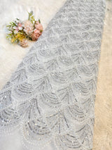 Elif lite White Color Handwork Net Embroidery With Pearl Sequins and Cutdana Work 50 inch width