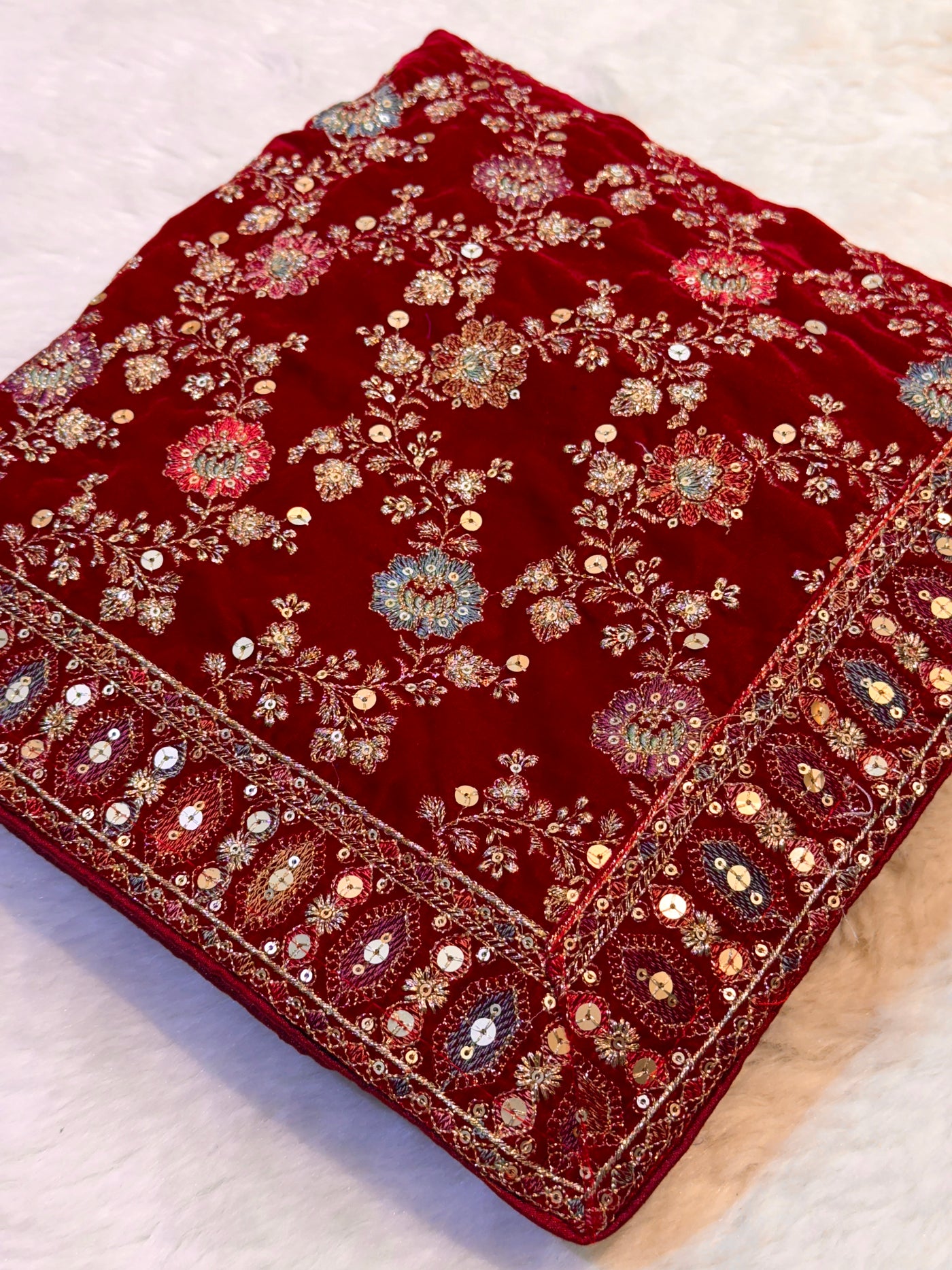 Red Pure velvet Limited Edition Dupatta With Embroidery 2.40 meter length