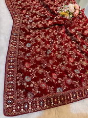 Red Pure velvet Limited Edition Dupatta With Embroidery 2.40 meter length