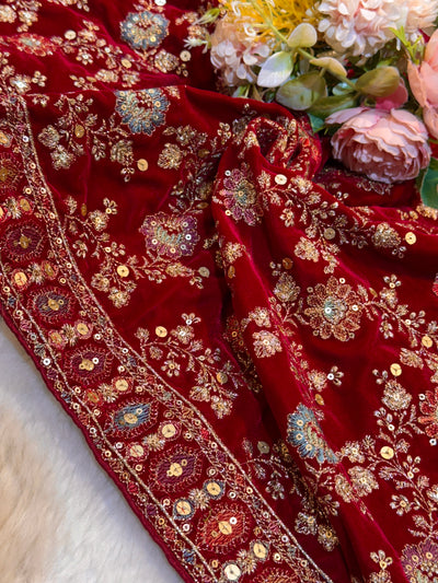 Red Pure velvet Limited Edition Dupatta With Embroidery 2.40 meter length