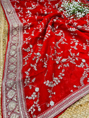 Red Viscose Organza Silk Sabhya Dupatta 37 Inch width (Shade 25-Telephone )