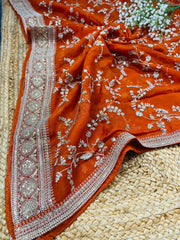 Orange Viscose Organza Silk Sabhya Dupatta 37 Inch width (Shade 403- Telephone )