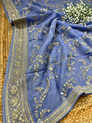 Sky Blue Viscose Organza Silk Sabhya Dupatta 37 Inch width