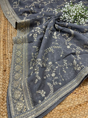 Grey Viscose Organza Silk Sabhya Dupatta 37 Inch width (Shade 33-Telephone )