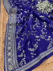 Ink Blue Viscose Organza Silk Sabhya Dupatta 37 Inch width (Shade 53-Telephone )