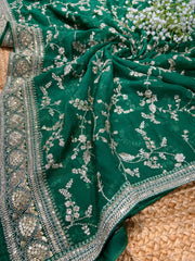 Green  Viscose Organza Silk Sabhya Dupatta 37 Inch width