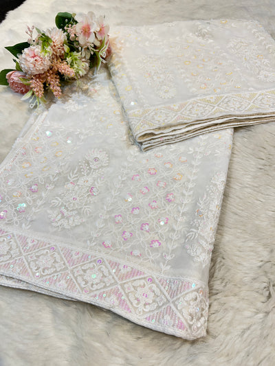 The Comfort Chikankari Georgette Dupatta Dyeable With sequins and Threadwork