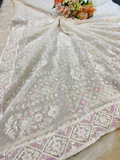 The Comfort Chikankari Georgette Dupatta Dyeable With sequins and Threadwork