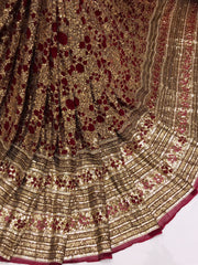 Maroon Georgette Sequins Embroidery With Heavy Daaman