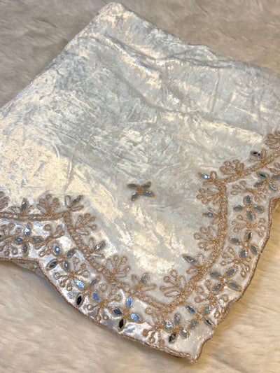 Taj Pure Velvet Real Mirror Handwork Dupatta With Scalloped Borders Four side 2.40 meter Length