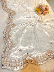 Taj Pure Velvet Real Mirror Handwork Dupatta With Scalloped Borders Four side 2.40 meter Length