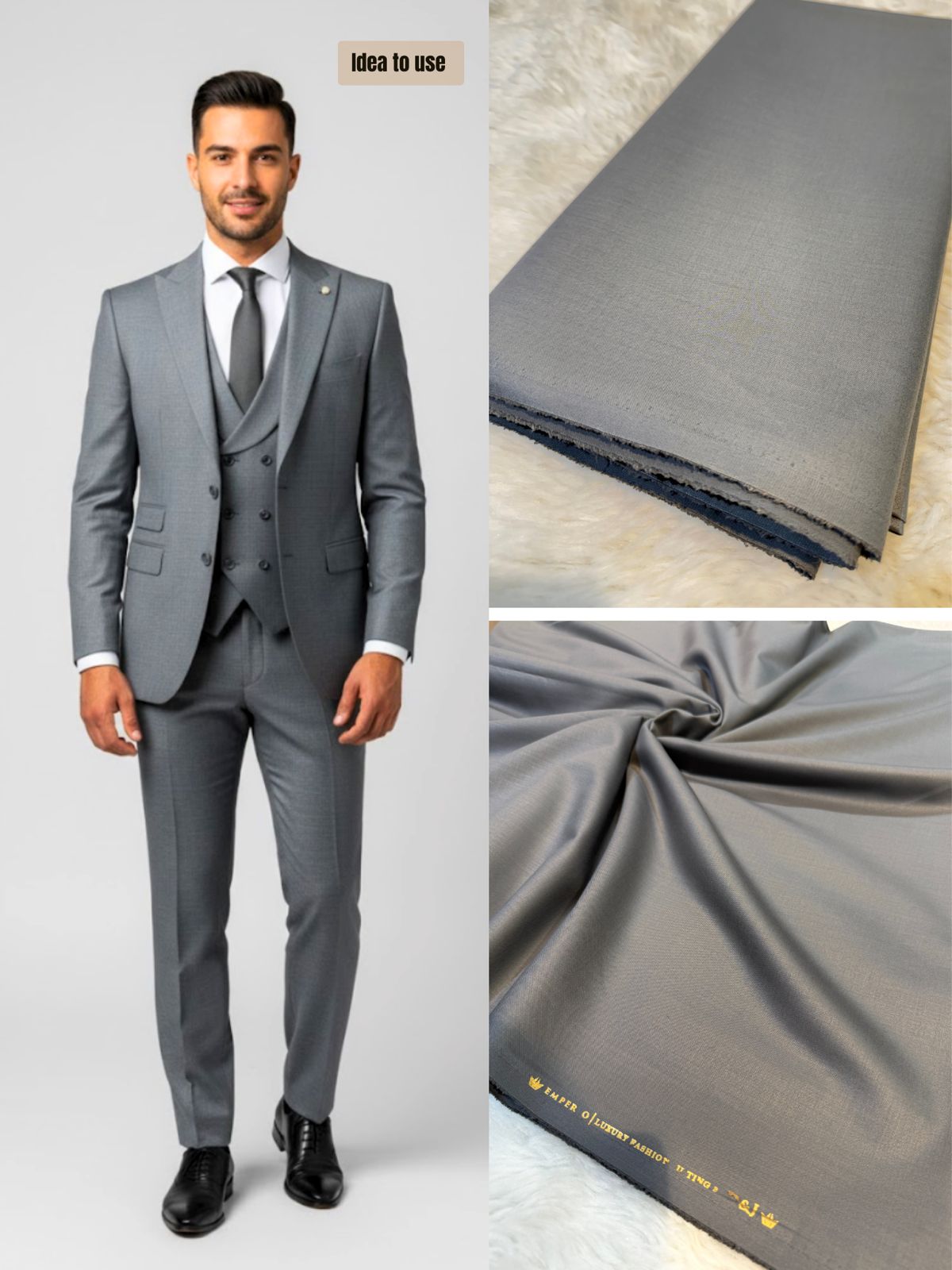 Ash Grey Men’s Glace Terry Rayon For Men’s Suiting Unstiched 56 inch width