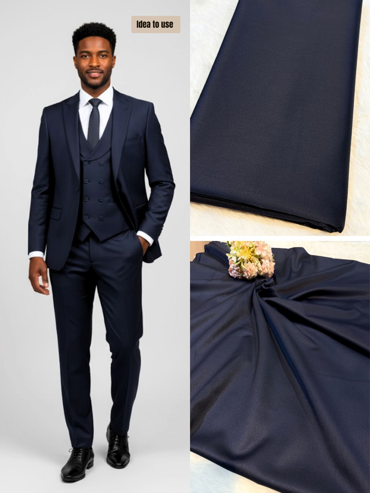 Navy blue Men’s Glace Terry Rayon For Men’s Suiting Unstiched 56 inch width