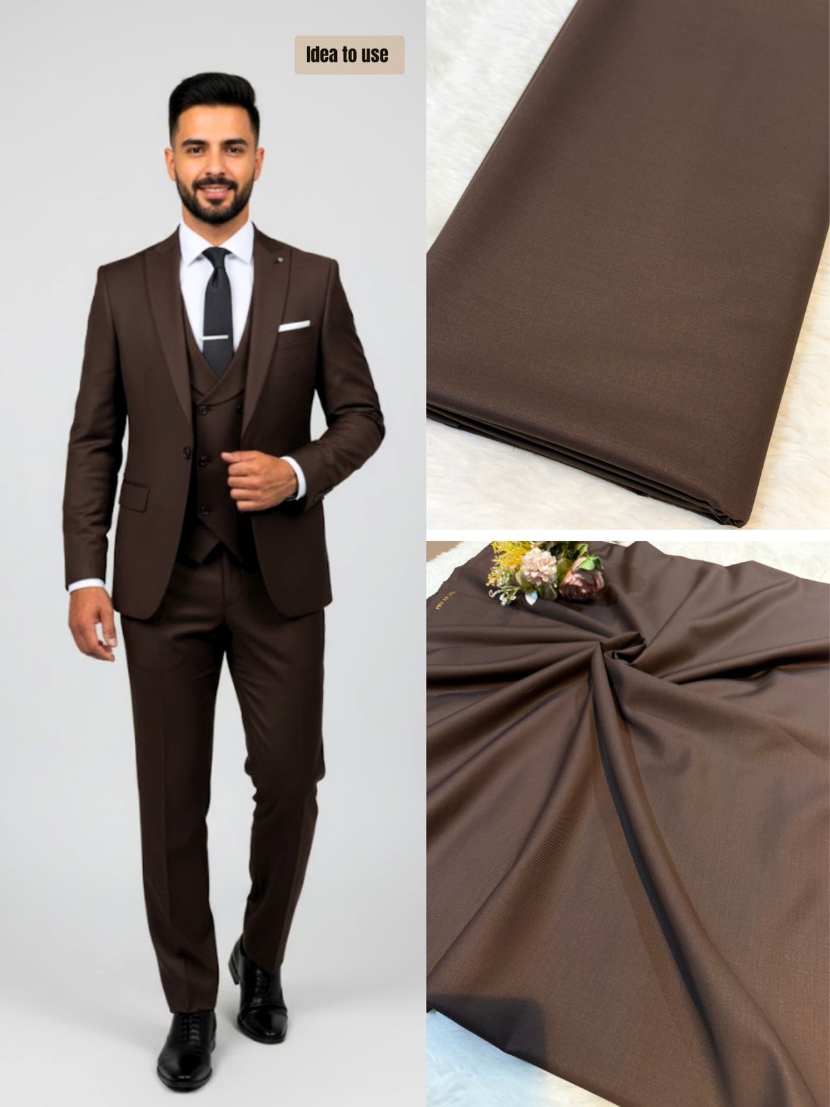 Brown Men’s Glace Terry Rayon For Men’s Suiting Unstiched 56 inch width
