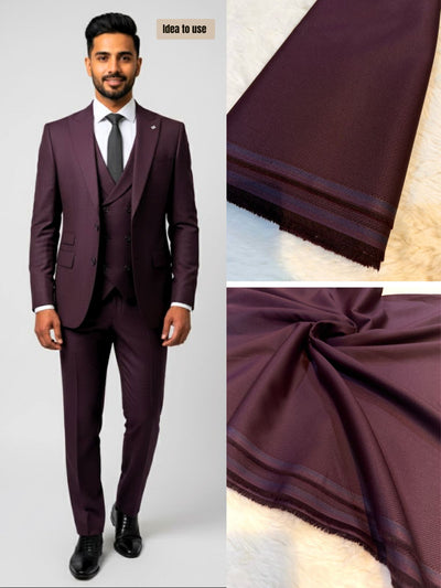 Burgundy Men’s Glace Terry Rayon Self  Pattern For Men’s Suiting Unstiched 56 inch width