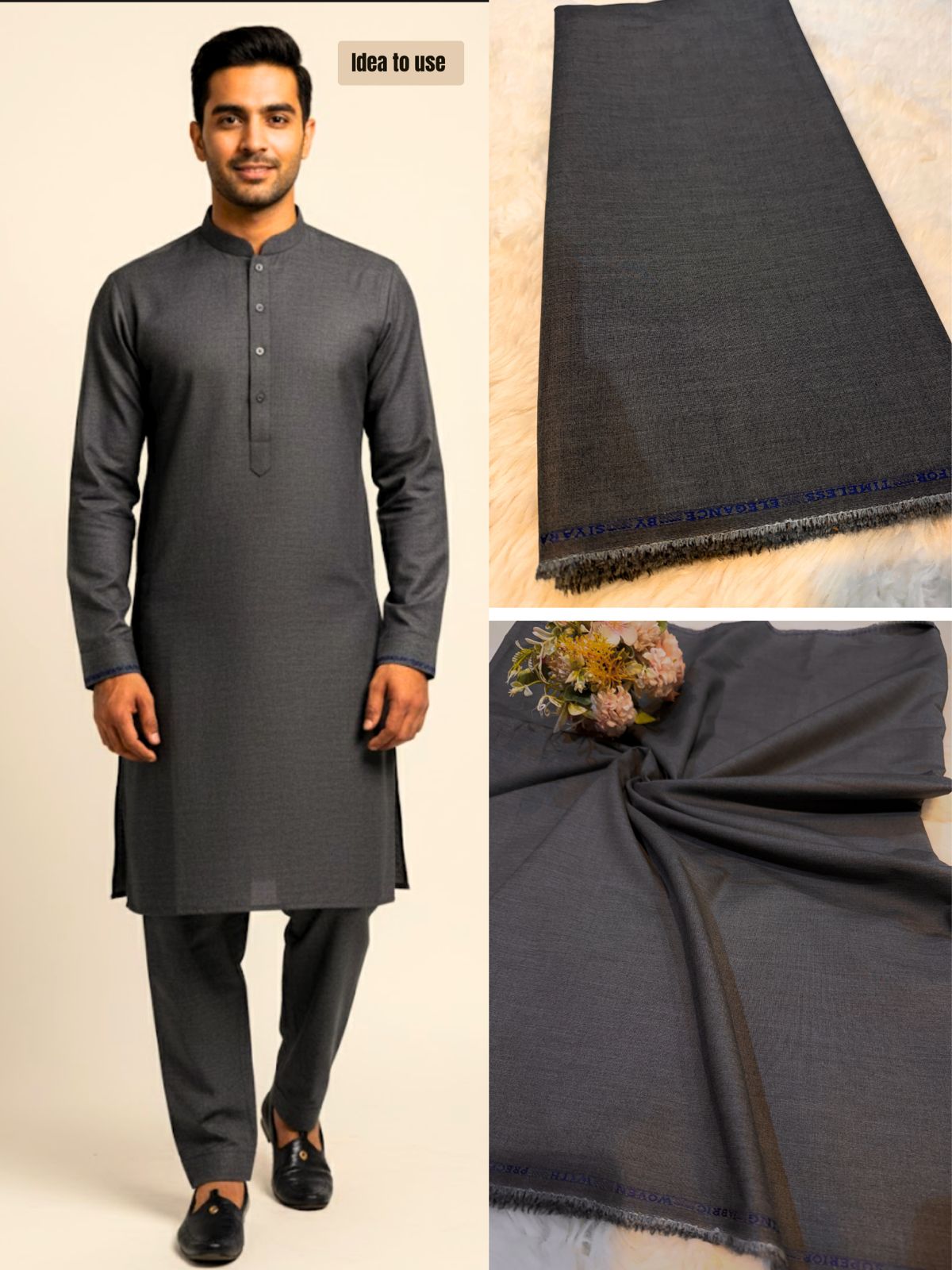 Ash Grey Terrycot  Fabric For Men’s Kurta Pyjama 39 inch width