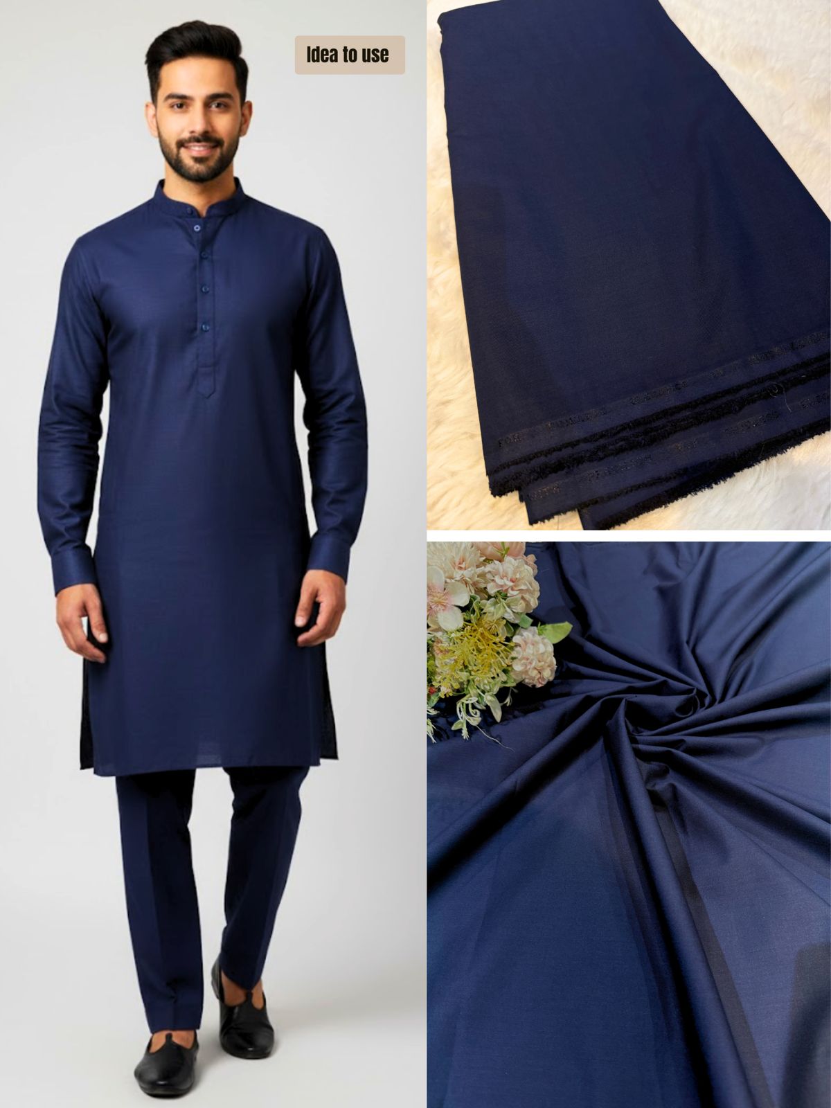 Navy Blue Terrycot  Fabric For Men’s Kurta Pyjama 39 inch width