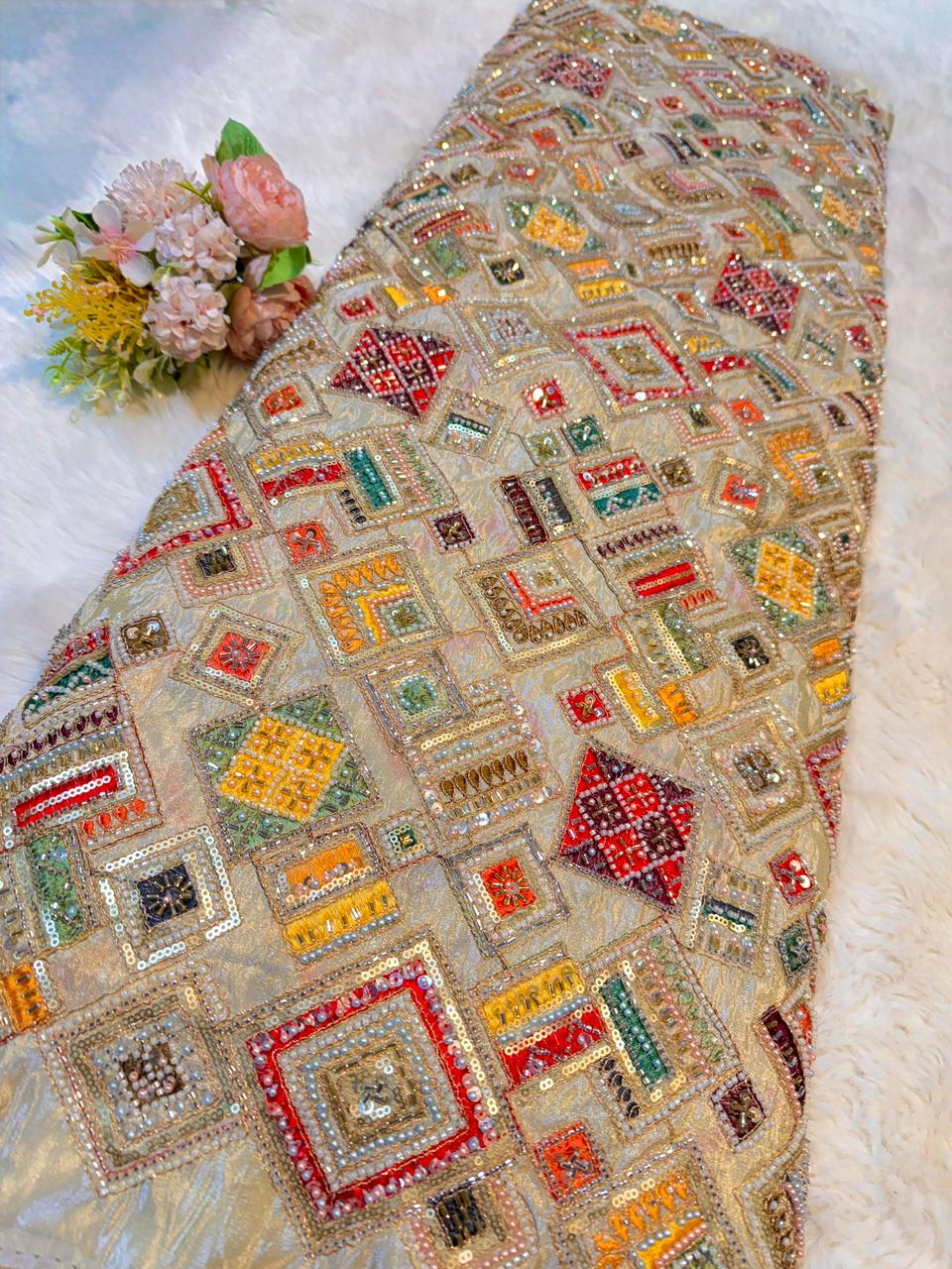 Nayan Pure Zari Tissue Handwork Embroidery 44 inch Width