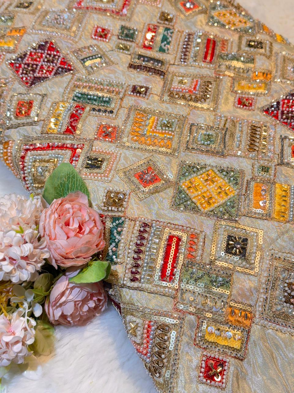 Nayan Pure Zari Tissue Handwork Embroidery 44 inch Width