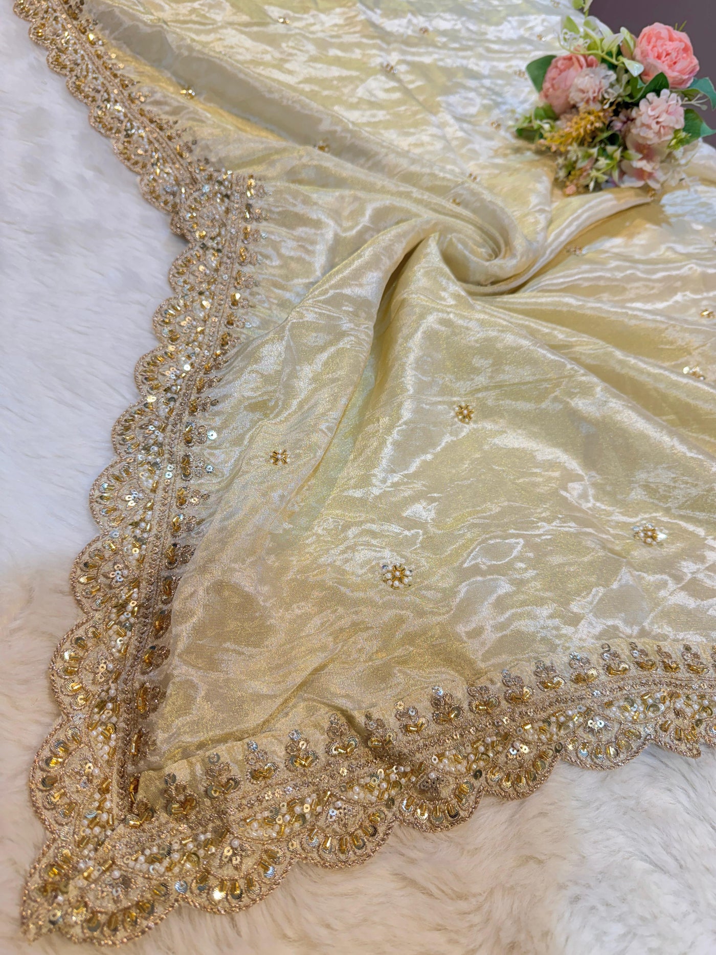 Mehz Zari Tissue Handwork Dyeable Dupatta (2.40 meter length)