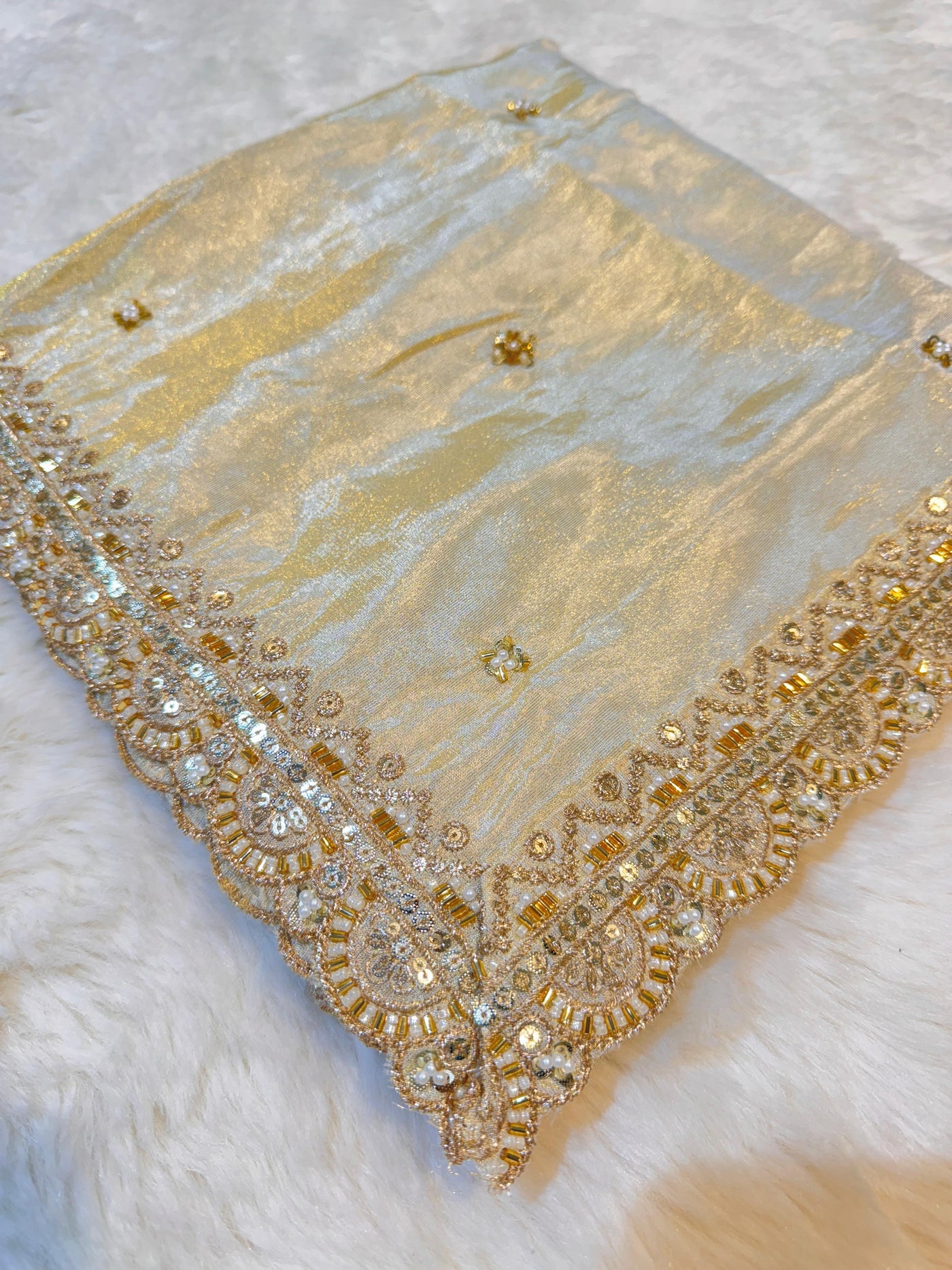 Mehz Zari Tissue Handwork Dyeable Dupatta (2.40 meter length)