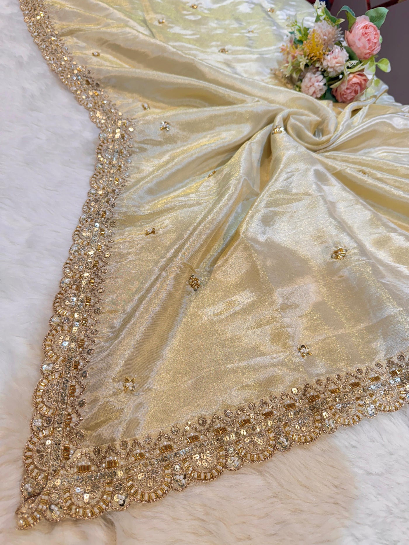 Mehz Zari Tissue Handwork Dyeable Dupatta (2.40 meter length)