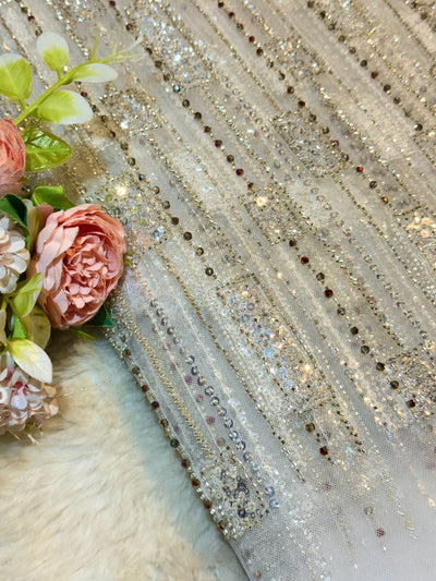 Imported Net Handwork Embroidery Crystal and Cutdana work 54 Inch width