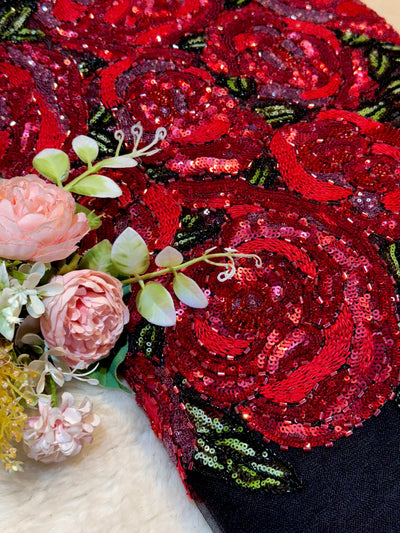 Rose Bouquet Handwork Net Embroidery 54 inch width With sequins and Cutdana Work