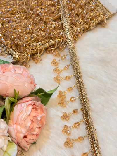 (Wholesale pack of 9 meter ) Luxury Latkan Lace peach Colour with Crystal work