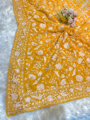 Mustard Parsi Gara Georgette Dupatta Base 2.40 meter length Limited Edition