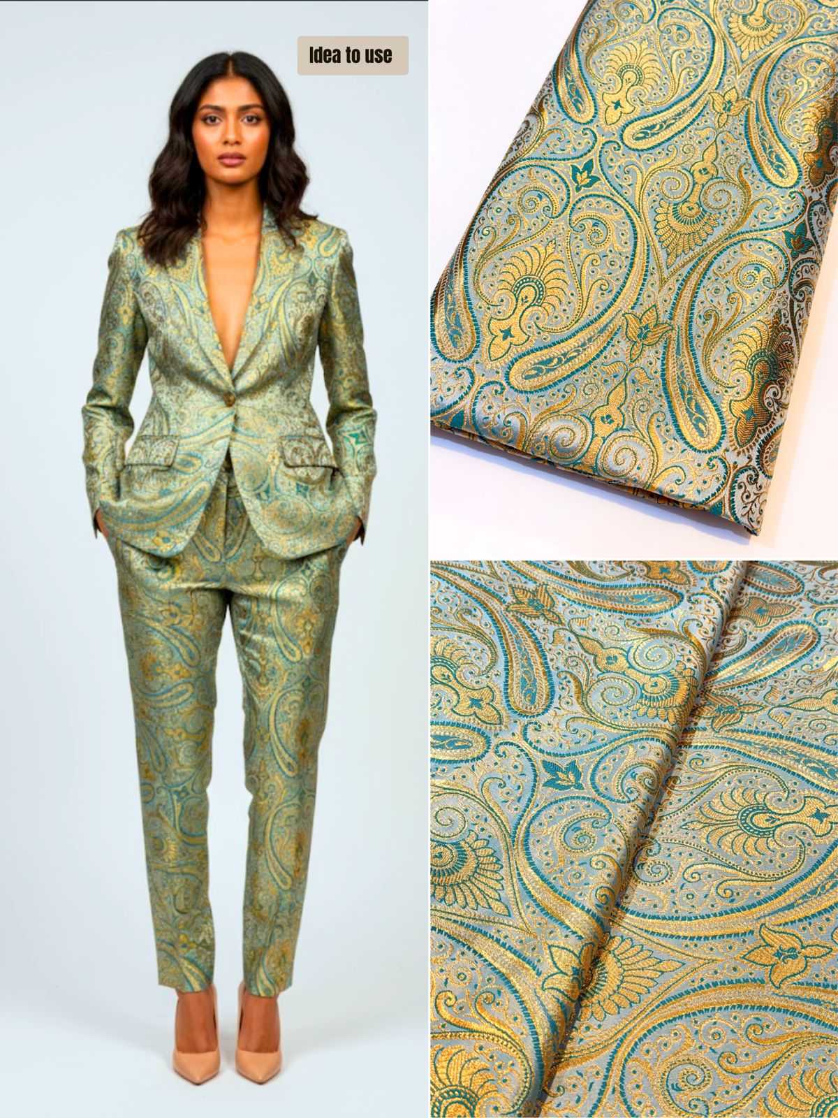 Sea Green Banarsi Brocades Talwar Pattern 44 inch width