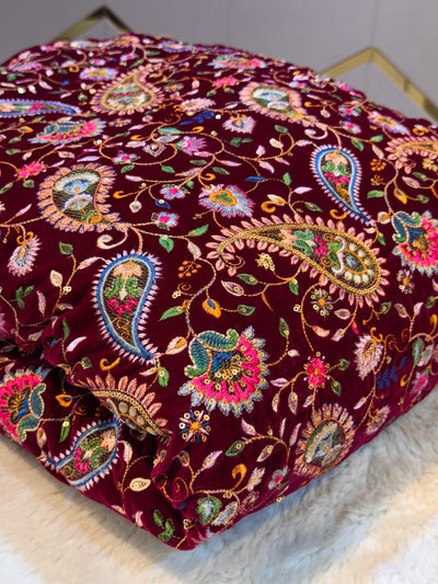 Pure Velvet Paisley Embroidery 44 inch width