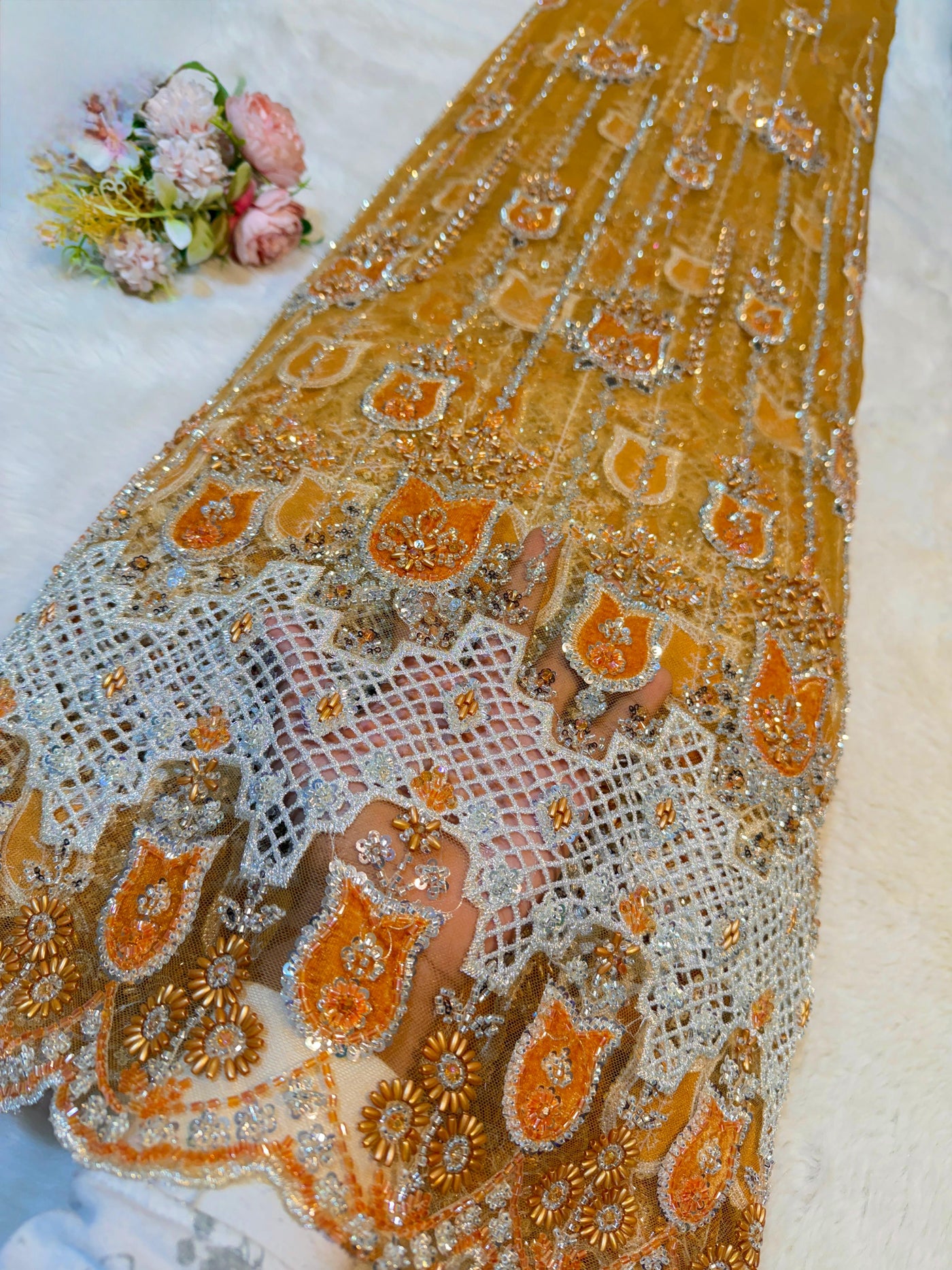 Imported Handwork Net Embroidery with Velvet Applique Work 54 inch width