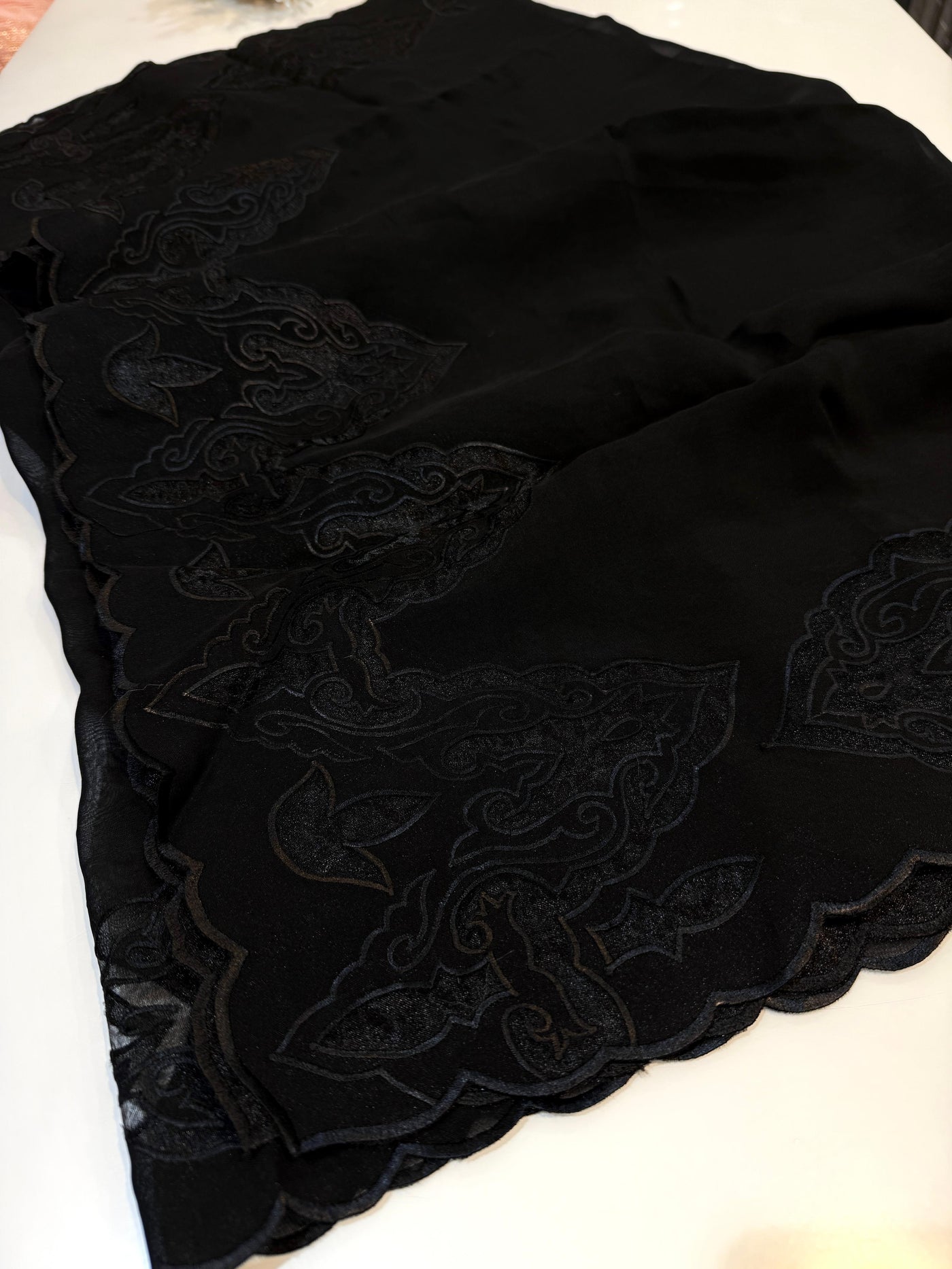 Black Pure Organza Dupatta with scallop borders 2.50 meter length