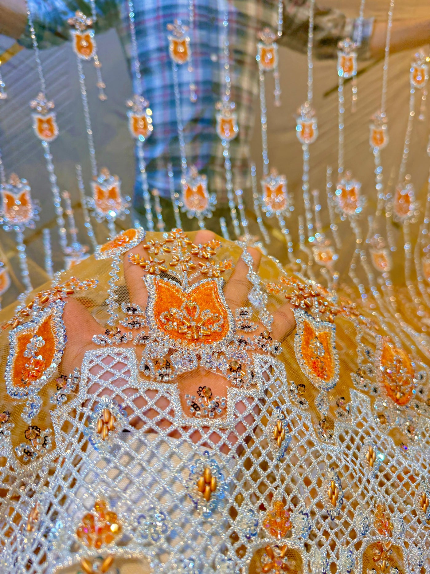 Imported Handwork Net Embroidery with Velvet Applique Work 54 inch width