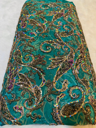 Pure Crape Embroidery Paisley Design 44 inch width