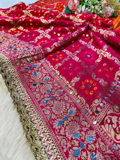 Sheeshmahal Pure Georgette  Original Mirror Work Shaded Dupatta 2.30 meter length 35 inch width with bandhej weave