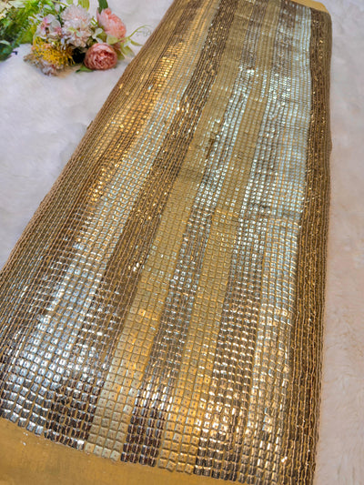 (Preorder - Dispatch after 20 Days) Sahiba Gold Pure Georgette Embroidery With Multiple Stripes Sequins Pattern 48 inch width