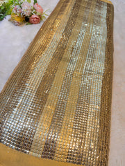 (Preorder of 1.50 Meter) Sahiba Gold Pure Georgette Embroidery With Multiple Stripes Sequins Pattern 48 inch width