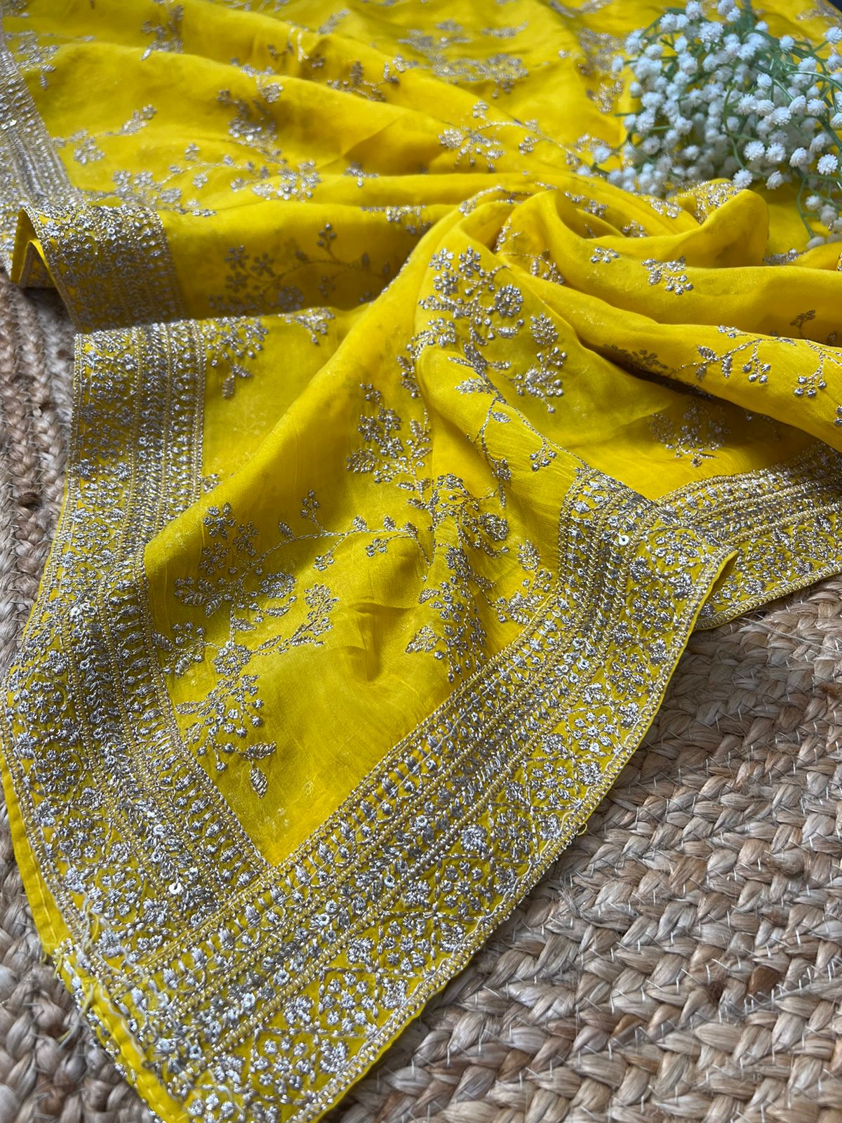 Pure Viscose Organza Silk Dupatta with Zari and Sequins