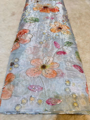 (Precut of 1 Meter) Ginza satin organza  Floral Tissue Handwork Embroidery 54 inch Width