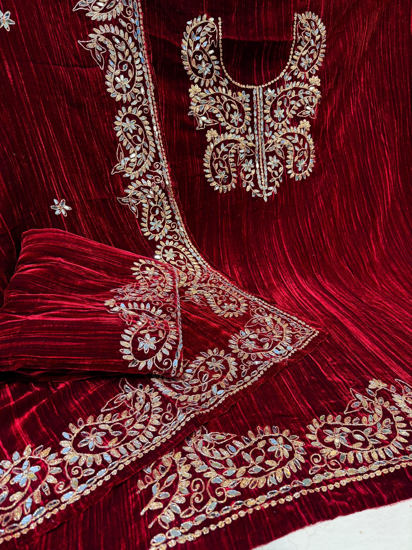 Maroon Crush Velvet Handwork Suit Set