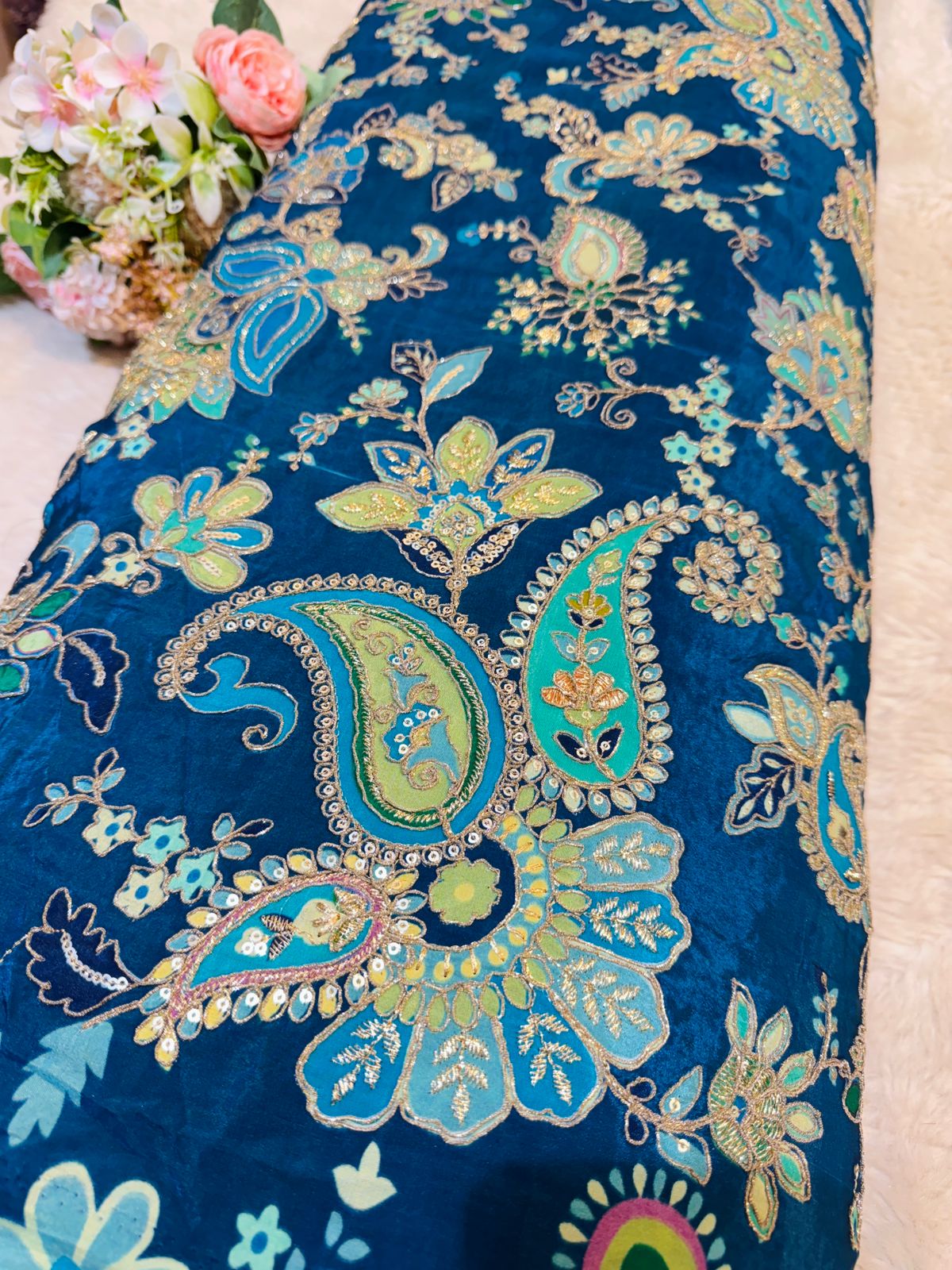 Jasmine Pure Crape Floral Embroidery 44 Inch Width