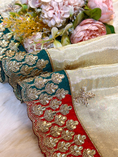 Pure Zari Tissue Dupatta With Cutwork Multi Border 2.40 meter length