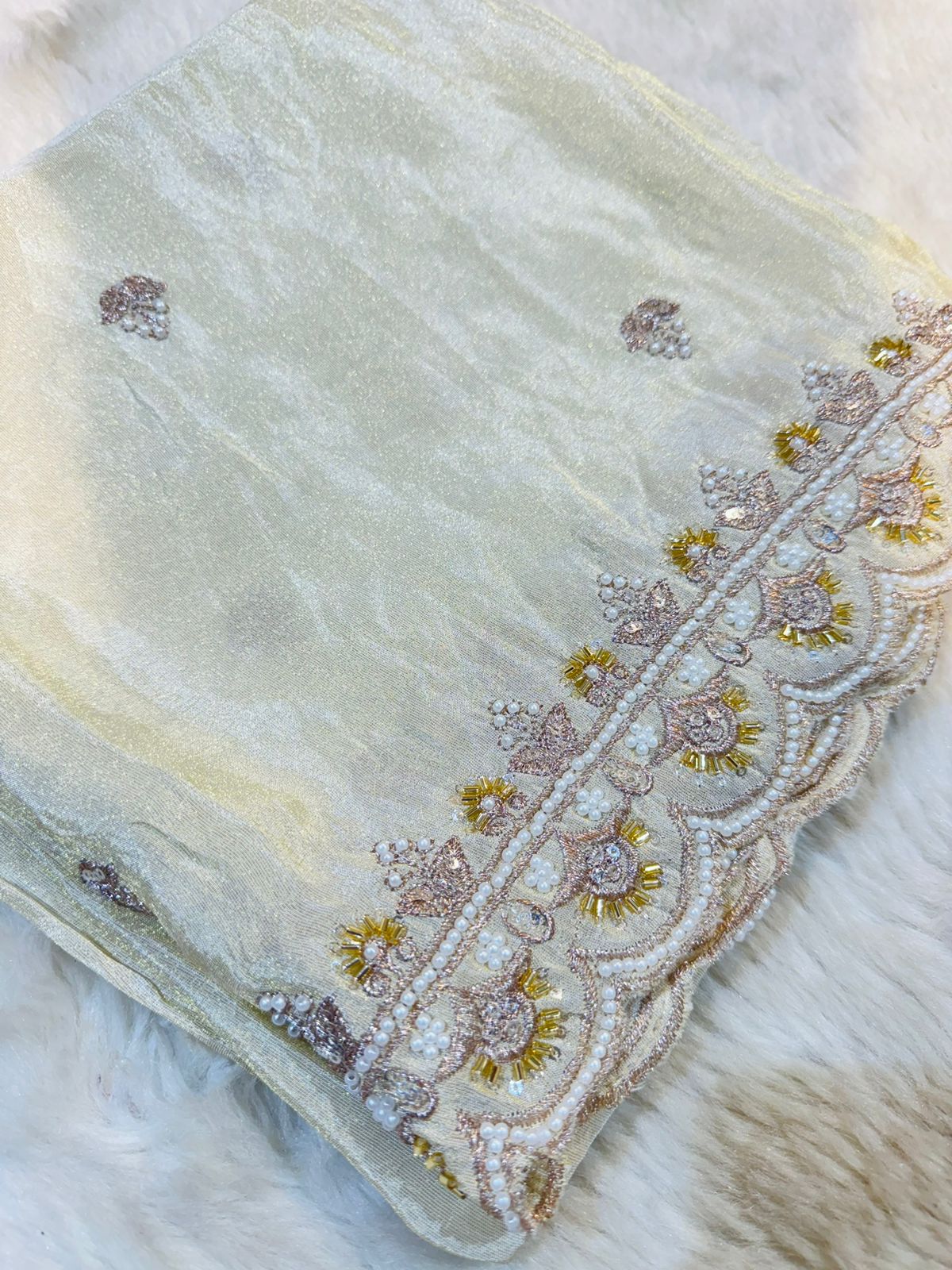 Mehz Zari Tissue Handwork Dyeable Dupatta (2.40 meter length)