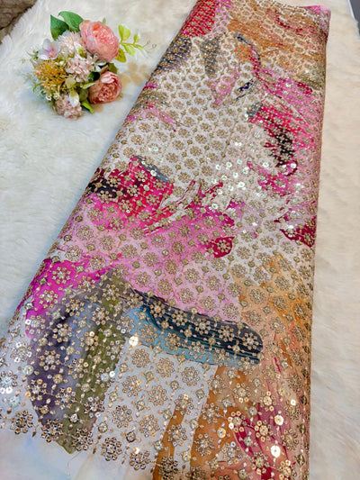 Satin Georgette Floral With Embroidery 44 inch width