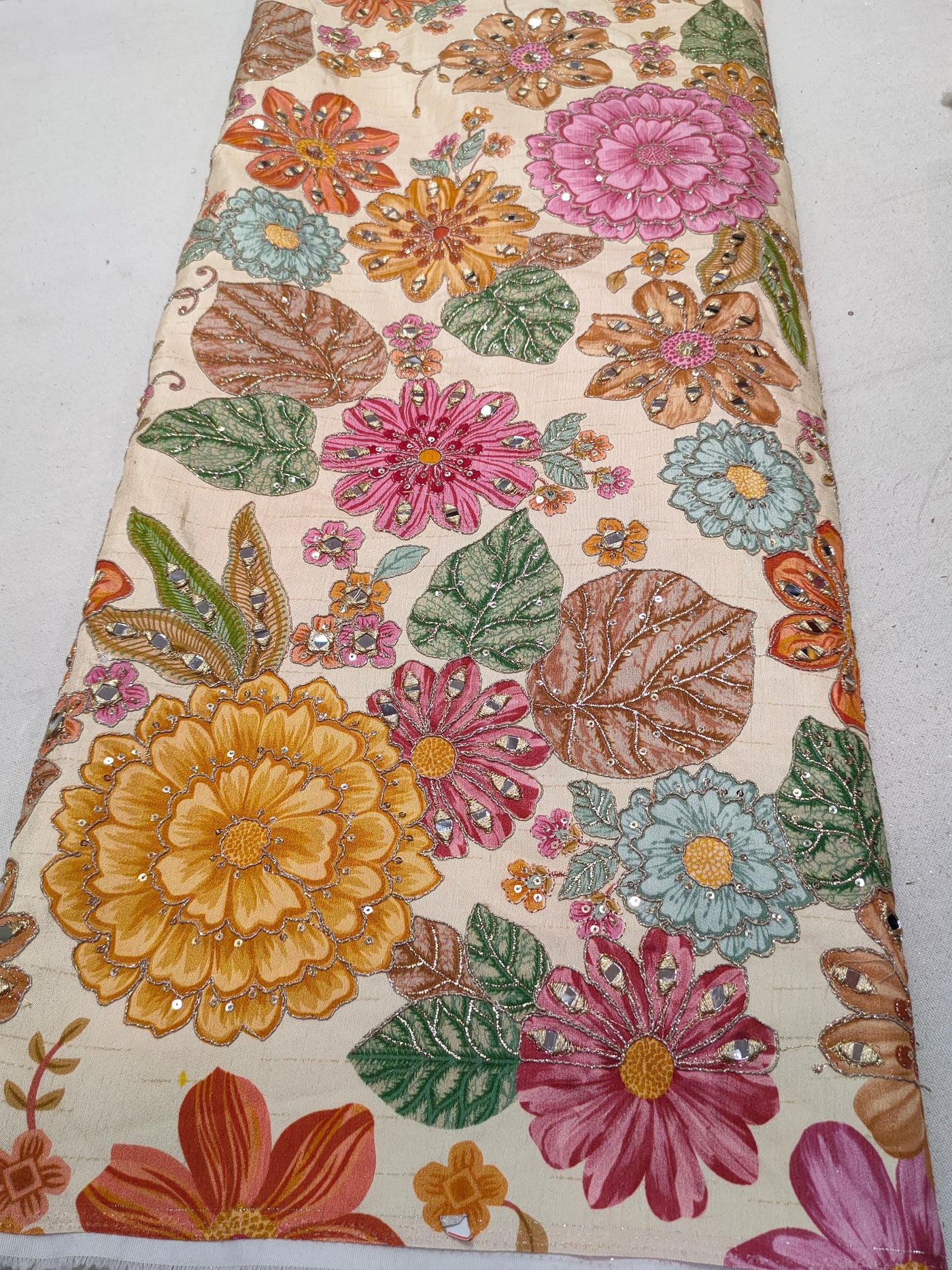 Boho Big Width Silk Floral Embroidery Handwork 48 inch width