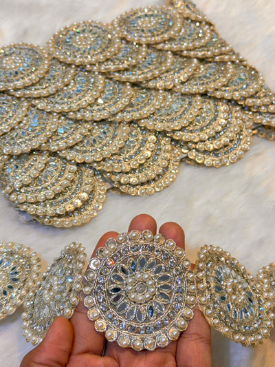 (Wholesale pack of 9 meter ) Lace Border With Cutdana Sequins Stone and Mirror work